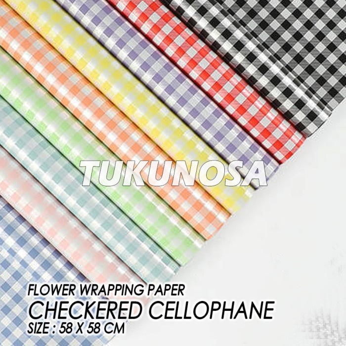 FLOWER WRAPPING PAPER CHECKERED CELLOPHANE - KERTAS BUKET KOTAK KOTAK