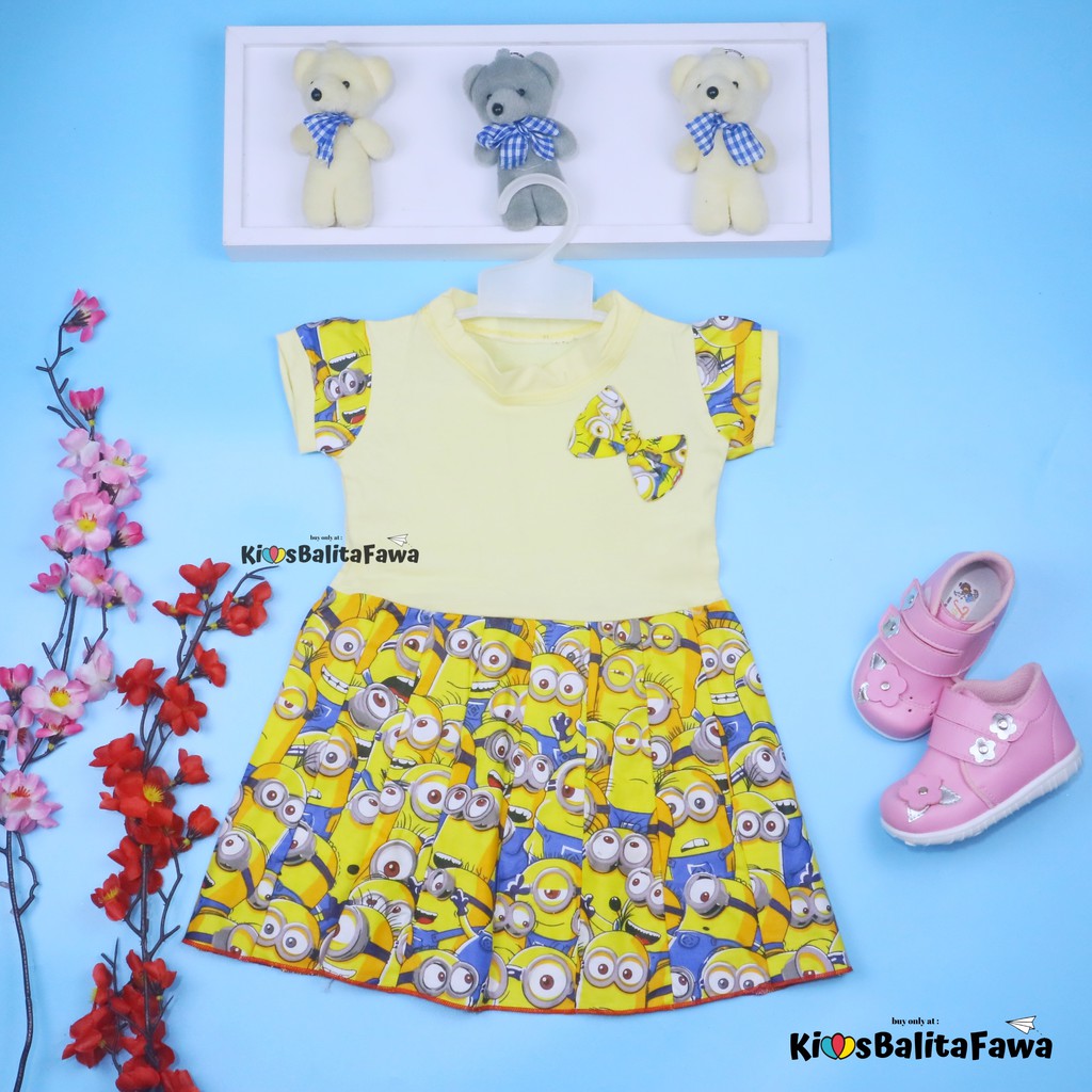 Dress Karin Uk 1-2 Tahun / Baju Anak Perempuan Dres Lengan Murah Pesta / Gaun Pesta Import Karakter