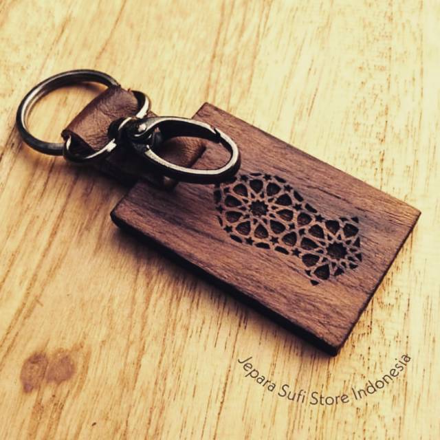 Gantungan Kunci Kayu Terompah Nabi ( Nalain Shareef Islamic Geometric)