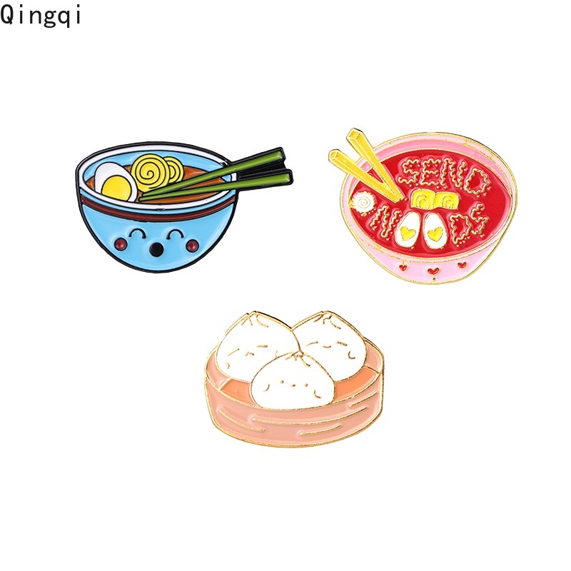 Bros Pin Enamel Desain Kartun Ramen Mie Jepang Sumpit Untuk Kerah Kemeja Denim