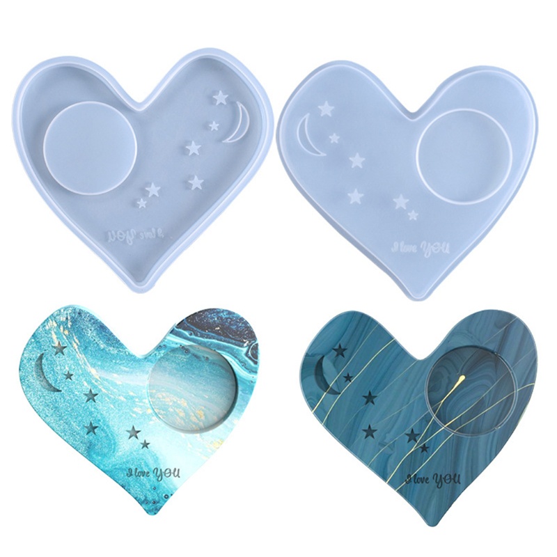 SIY  Love Heart Star Coaster Epoxy Resin Mold Candlestick Pad Mat Tray Silicone Mould