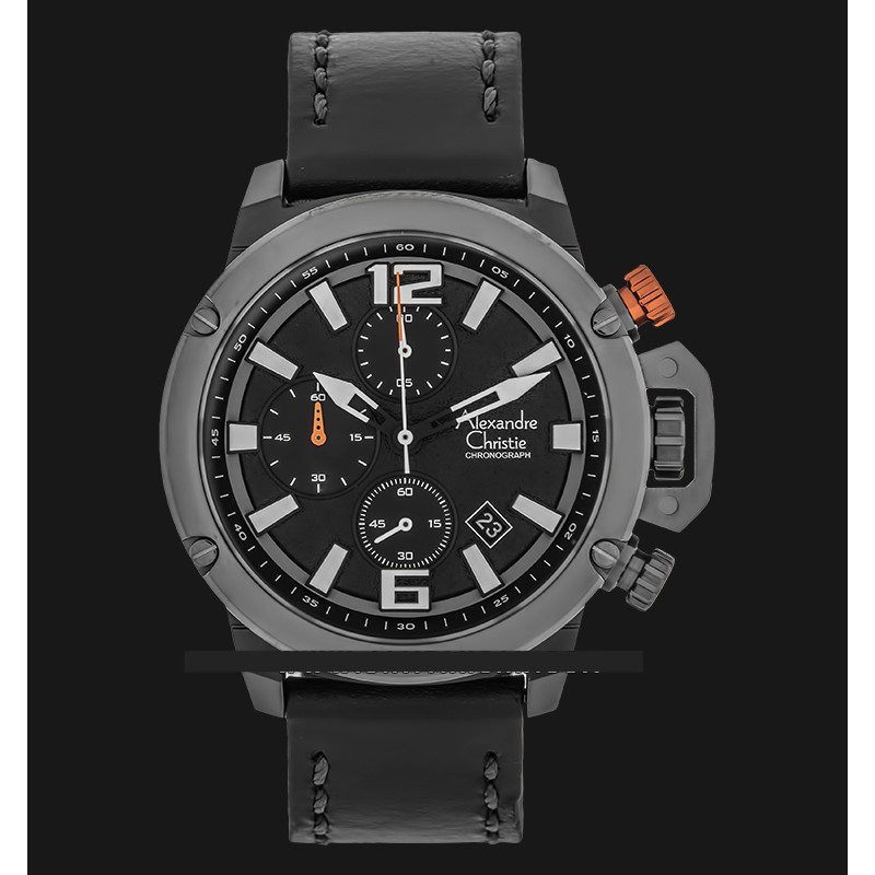 Alexandre Christie AC 6487 MC LEPBA Chronograph Men Black Dial Black Leather Strap