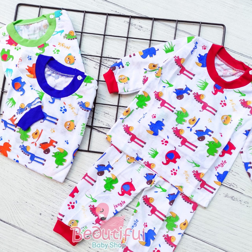 Setelan Baju Bayi Panjang Motif Animals / Setelan Piyama Bayi / Baju Bayi Panjang Merk Viori / Baby.ou