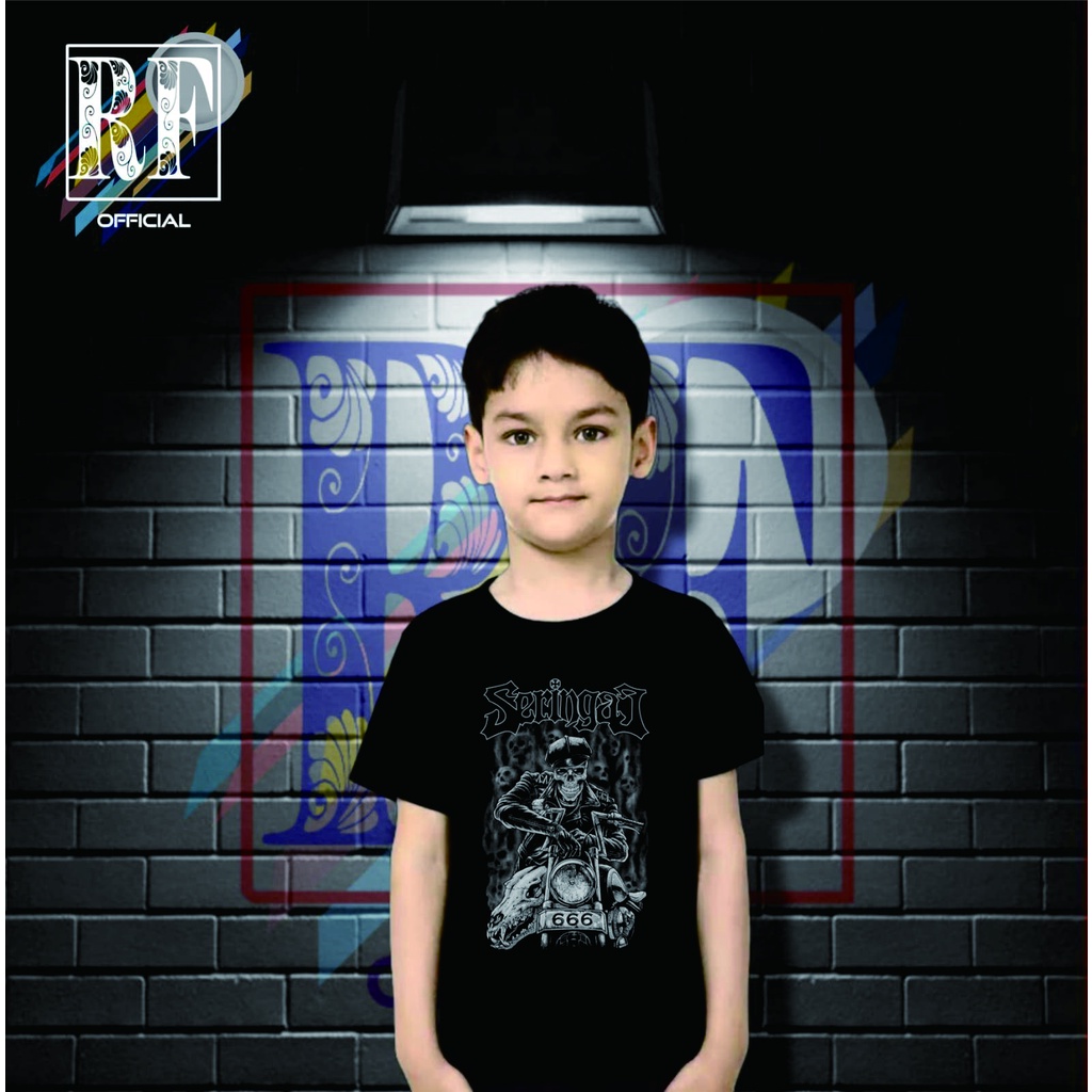Kaos baju anak SERINGAI band logo SKULL MOTORCYCLE t-shirt band metal musik rock kaos band oversize 