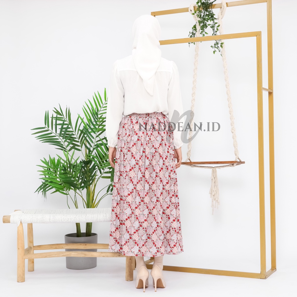 Rok Plisket Prisket Import/ Maxi Skirt Motif Bunga Vintage Pastel