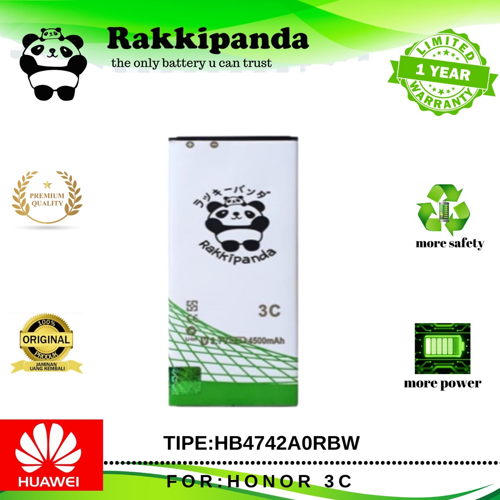 (R/K)- Baterai hb4742a0rbc huawei honor 3c h30-u10 / y635 / g730 - Batre Original Rakkipanda