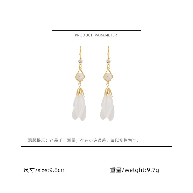 S925 perak telinga hook Korea fashion Opal kelopak panjang rumbai Baru Elegan liar anting-anting wan