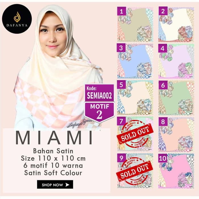 Jilbab Segiempat Miami Satin Motif 2 By Dafanya Original Premium Hijab