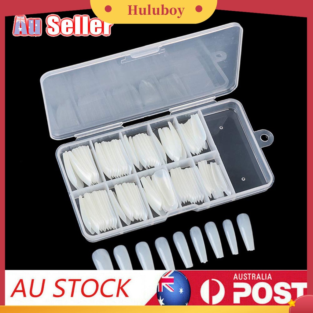 Huluboy Huluboy♡ 100pcs Kuku Palsu Full Cover Natural Dengan Kotak Untuk Wanita