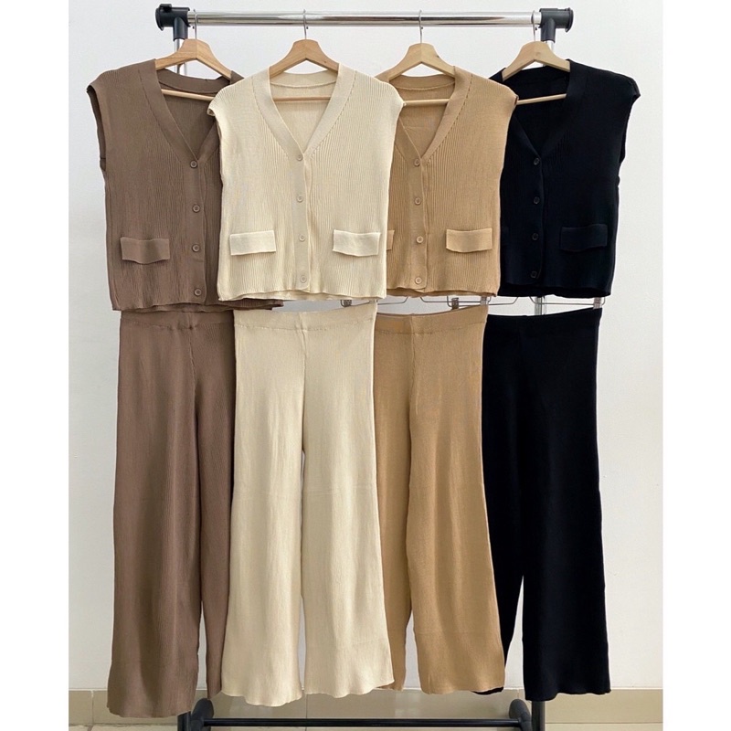 Oneset Stelan cardigan vest kulot rajut knit premium import bangkok bkk