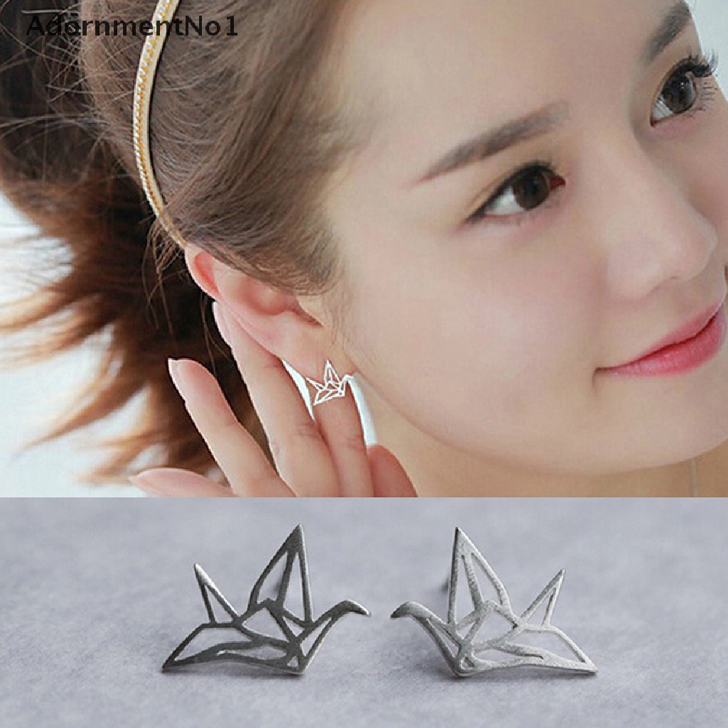 (AdornmentNo1) Anting Tusuk Gantung Desain Origami Bangau Hollow Untuk Wanita