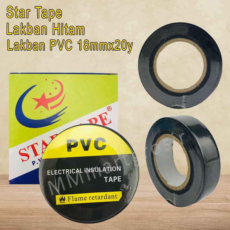 Star Tape / Lakban Hitam / Lakban PVC / 18mm x 20yard