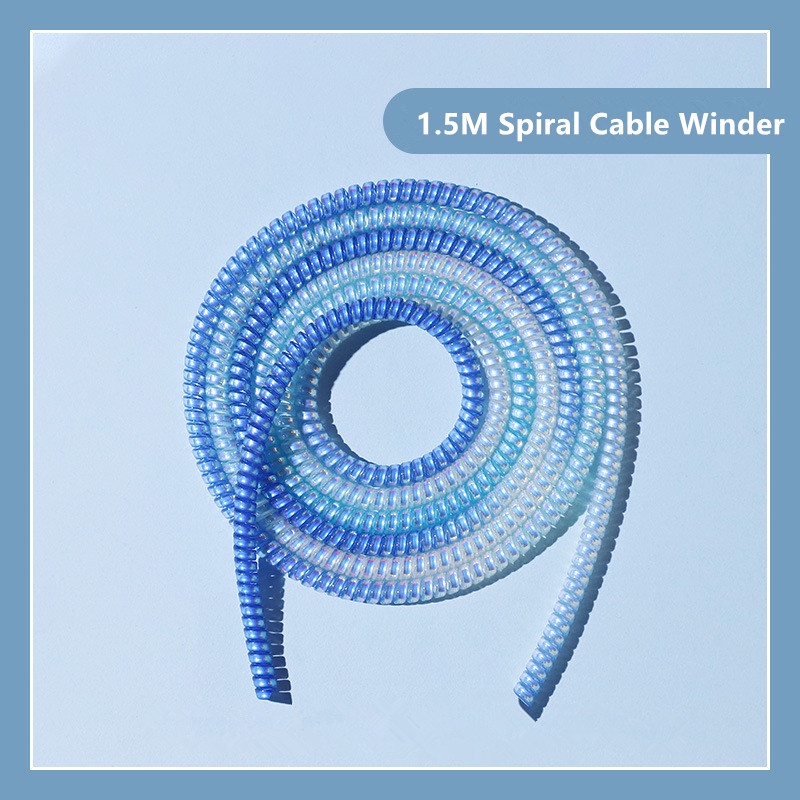 Pelindung Kabel Data / Charger USB Model Spiral Panjang 1.5M 150cm Untuk Iphone / Samsung / Xiaomi