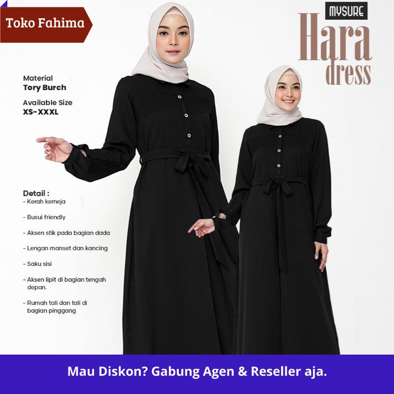 Gamis Simple Polos Elegan Warna Hitam Khaki Coklat Navy Maroon HARA Dress Original Brand MySure