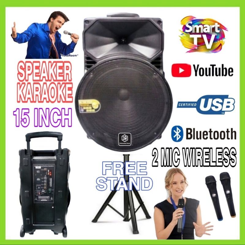 Speaker Karaoke Portable 3R M - BASS 15 Inch Bluetooth Karaoke Youtube