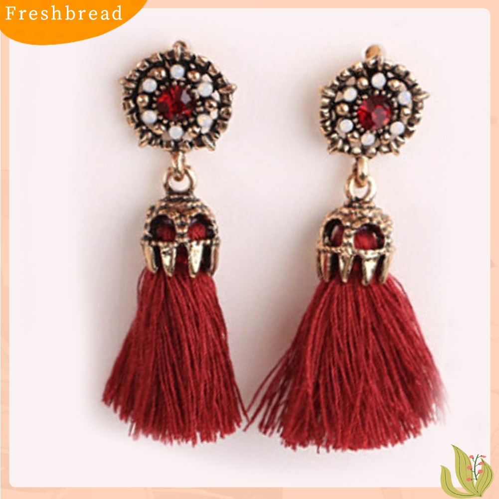 Terlaris Women's Vintage Baroque Style Hollow Rhinestone Tassel Long Dangle Earrings