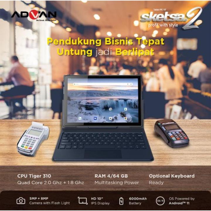 Advan Tab Sketsa 2 Tiger T310 4GB / 64GB 10 Inch Android 11 Garansi Resmi - FREE Keyboard dan Stylus Original