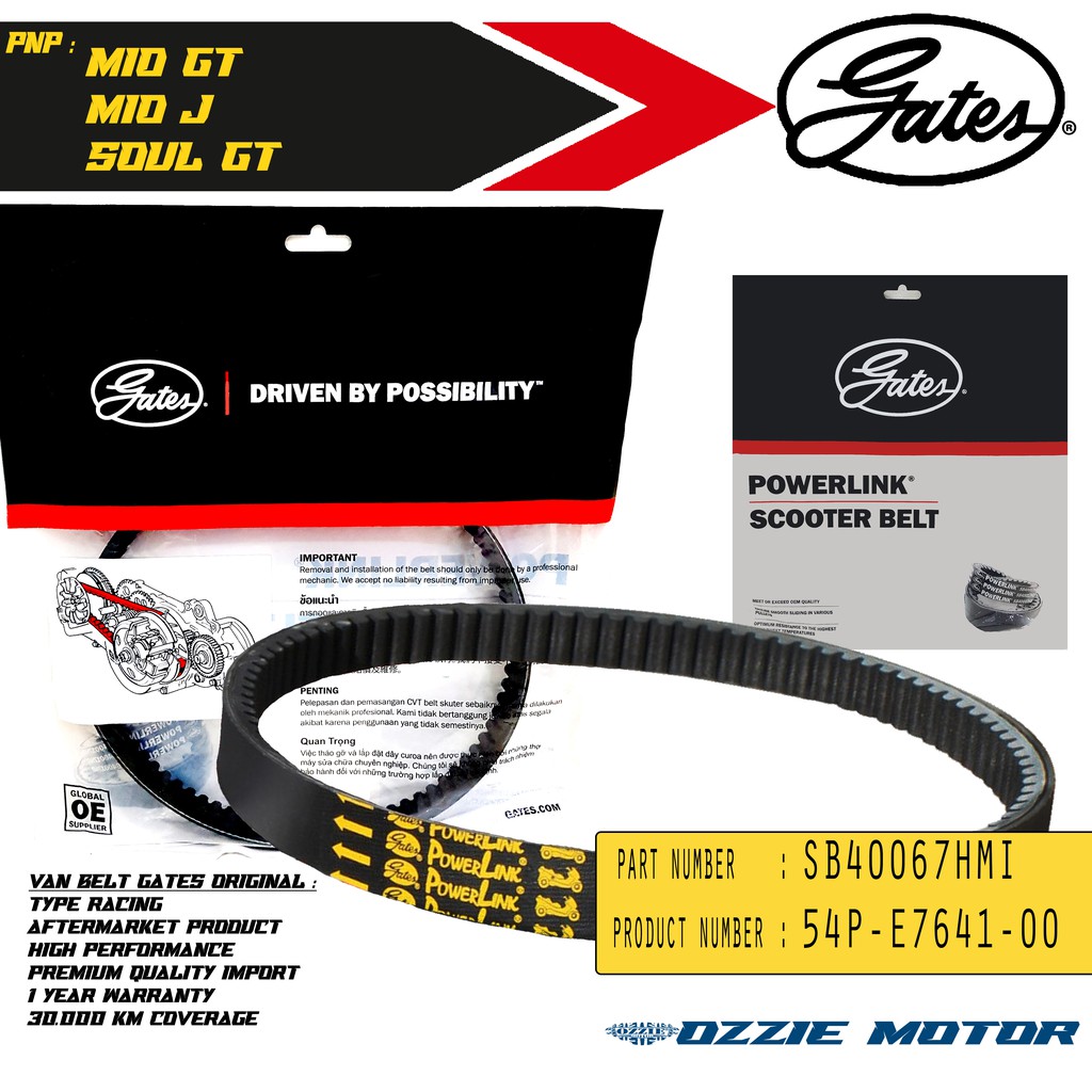 VAN BELT GATES VANBELT V BELT VBELT V-BELT GATES POWERLINK 54P-E7641-00 | SB40067HMI YAMAHA MIO GT, MIO J, SOUL GT VANBELT RACING 100% ORIGINAL