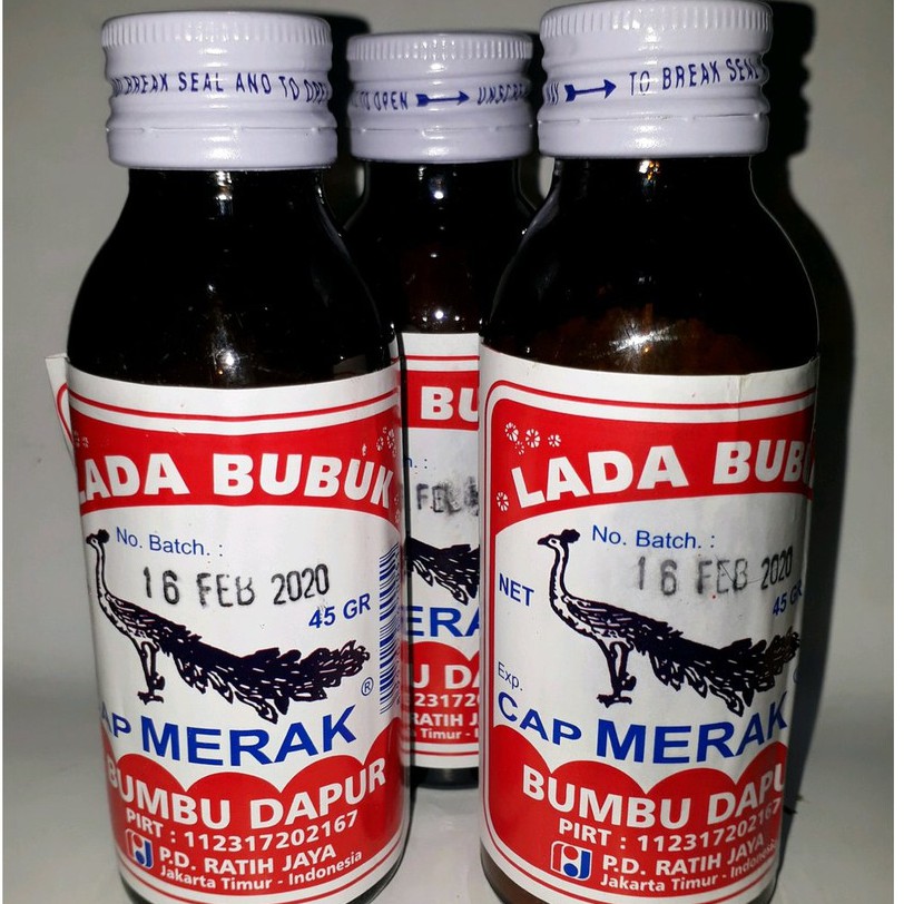 Lada Bubuk Cap Merak Kemasan Botol Isi 45 Gram Ekonomis