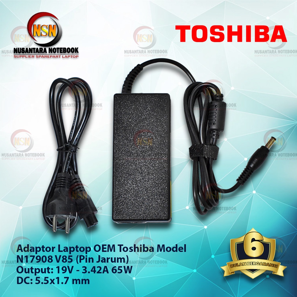 Adaptor Laptop TOSHIBA 19V - 3.42A DC 5.5 x 1.7 mm + Kabel Power