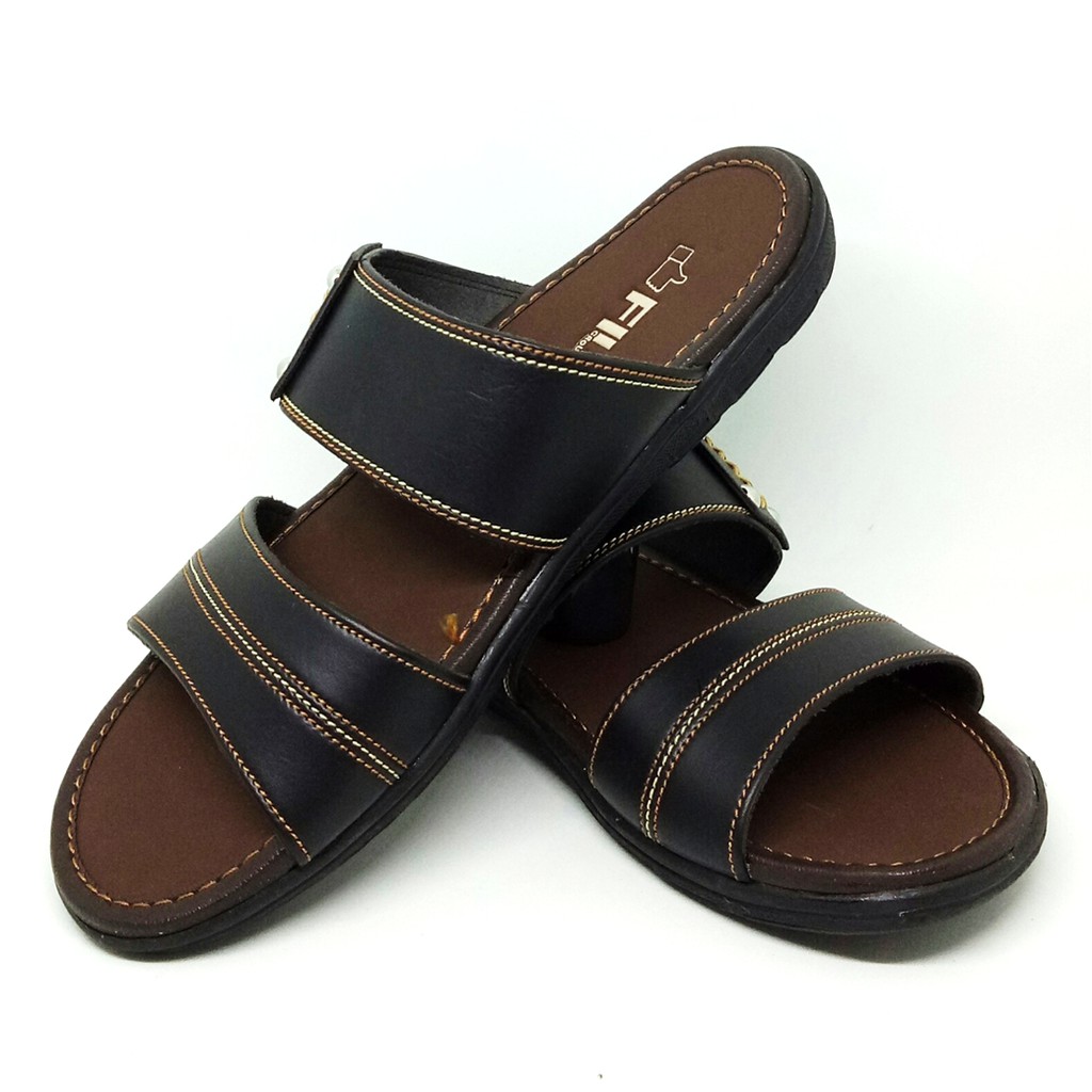 FIURI - Sandal Double Slip On Hitam - Sandal Pria Murah - Sandal Casual - Sandal Pria Kulit