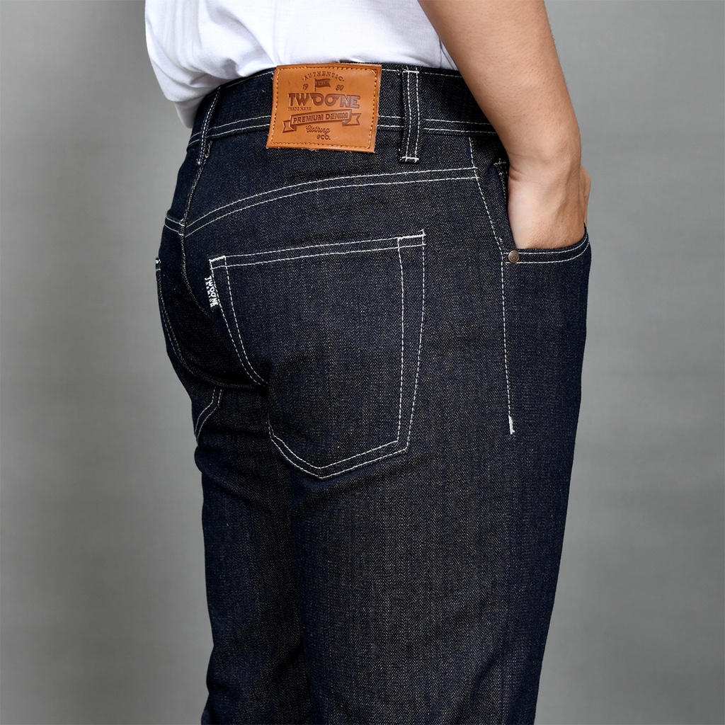 TWO ONE Celana Denim Raw Selvedge BIG SIZE Indigo Brown