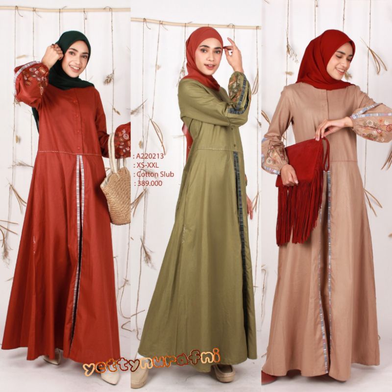 DANNIS Gamis Terbaru Free Masker A220213 Teracotta - Hijau - Coklat - Black