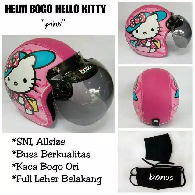 NS72 Helm Bogo Asli motif Hello Kitty, Helm Bogo Pucca, Helm Bogo SNI kaca cembung