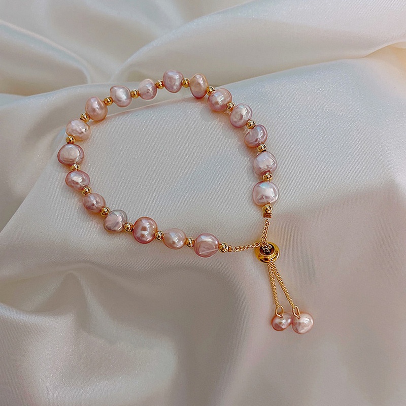 Gelang Tangan Rantai adjustable Motif Geometri Aksen Mutiara + opal + zircon + Kerang Untuk Perhiasan Wanita