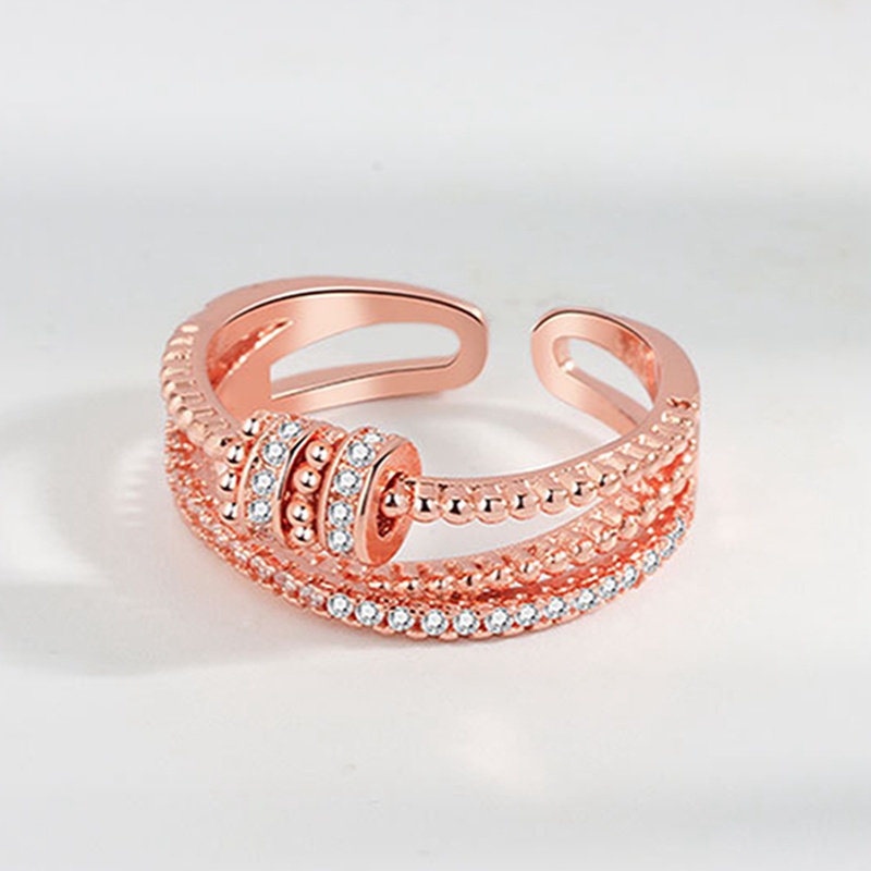 Cincin Model Double Cross Adjustable Dengan Manik-Manik Untuk Wanita