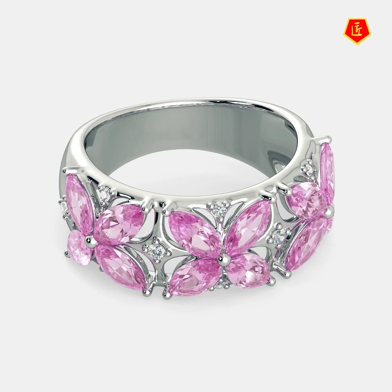 [Ready Stock]Simple Personality Pink Diamond Jasmine Flower Ring