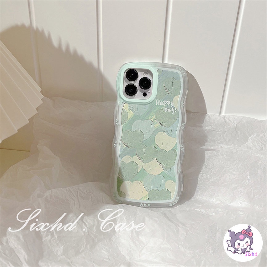OPPO A57 A76 A96 A16k A15 A16 A74 A55 A54 A53 A33 A32 A31 A9 A5 A5s Reno 8T 8Z 7Z 6Z 5Z 5 A95 A94 A93 A92 A77 A77s A52 F11 F9 Fashion Simple Green Love Heart Wave Edge Phone Case Soft Cover