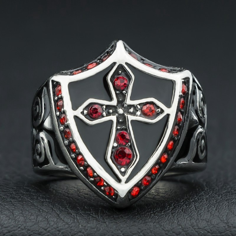 Cincin Zircon Merah Bahan Titanium Stainless Steel