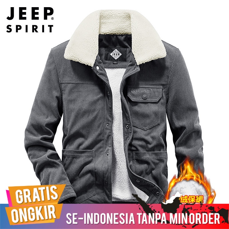 Jaket Pria Import Original Jeep Spirit Musim Dingin Korduroi Pemuda Bulu Corduroy Berlapis Jahitan S