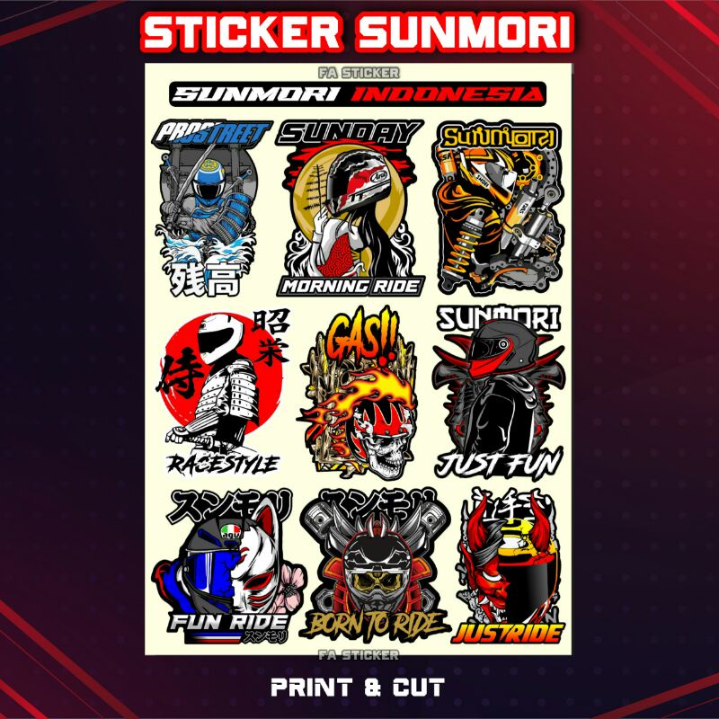 Stiker Racing Pack Sunmori Sticker Racing Print Cut Stiker Helm Stiker Aesthetic Motor Sticker Motor Stiker Cutting