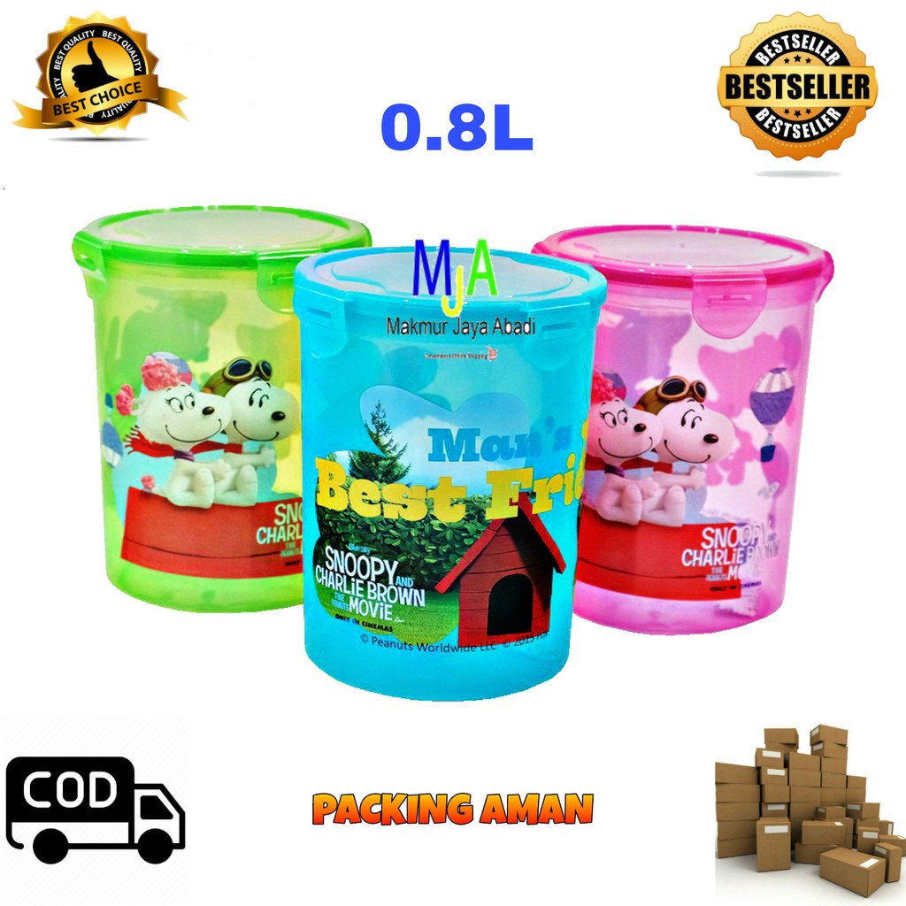 Calista Odate 0.8L Klip Toples Plastik Motif Imut Tempat Cemilan Food Storage Wadah Makanan - 3pcs