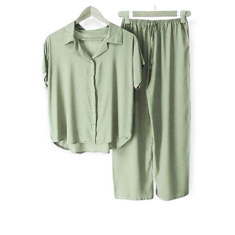 PIYAMA | BAJU TIDUR WANITA | SETELAN WANITA | PIYAMA WANITA | PIYAMA RAYON | PAJAMAS | PIYAMA JUMBO-Matcha