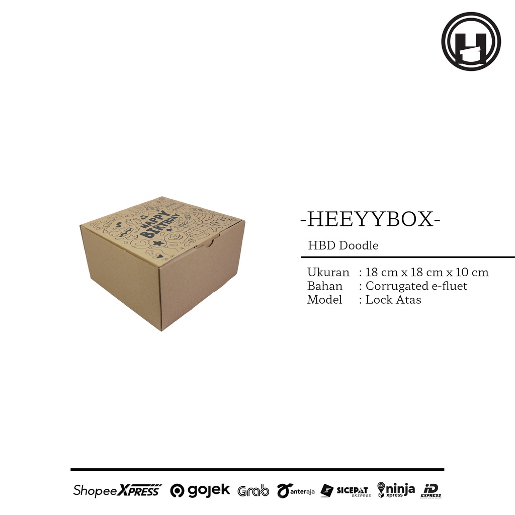

HEEYYBOX | Corrugated Birthday Doodle Box / Kotak Kado Ulang Tahun Bahan Corrugated Sablon Doodle Hitam.