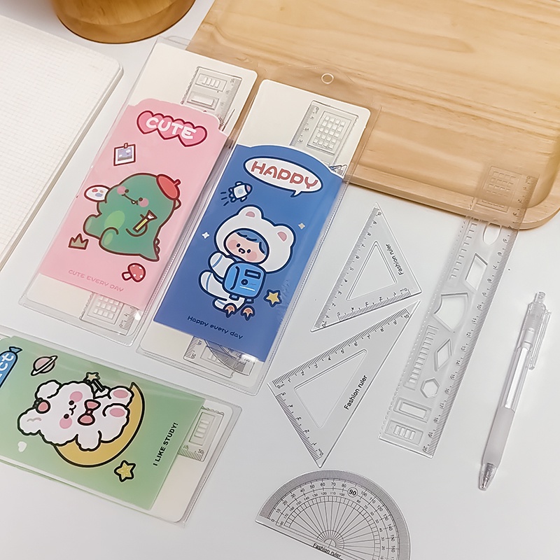 4pcs / Set Penggaris Transparan Portable Motif Kartun Lucu Untuk Pelajar
