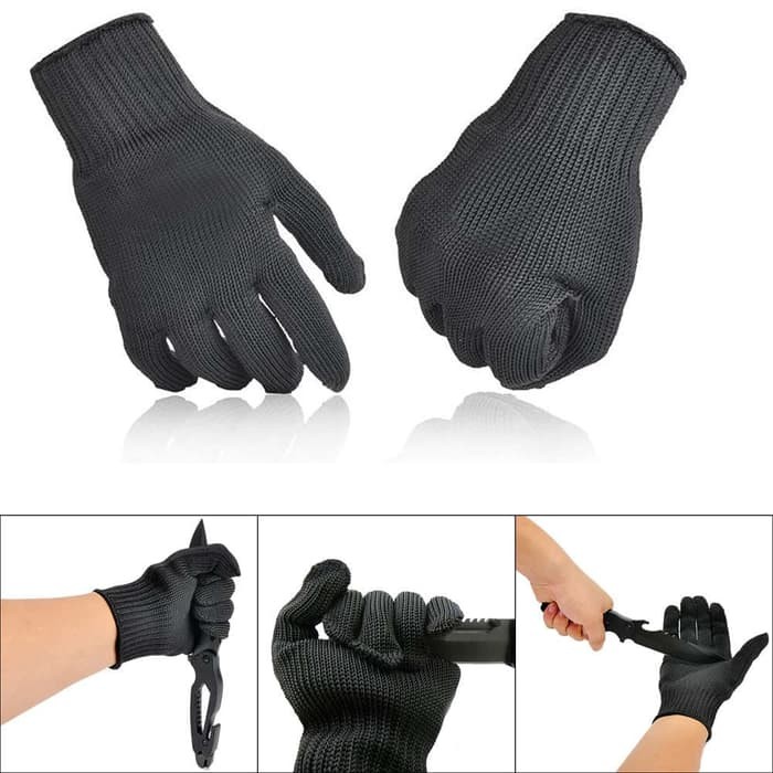 1Pasang Steel Glove Sarung Tangan Kawat Metal Anti Gores Potong