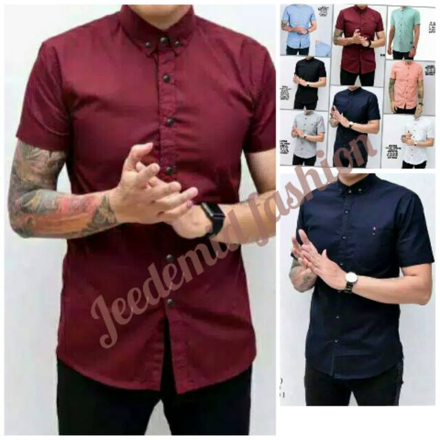 KEMEJA POLOS LENGAN PENDEK BAHAN OXFORD ORI