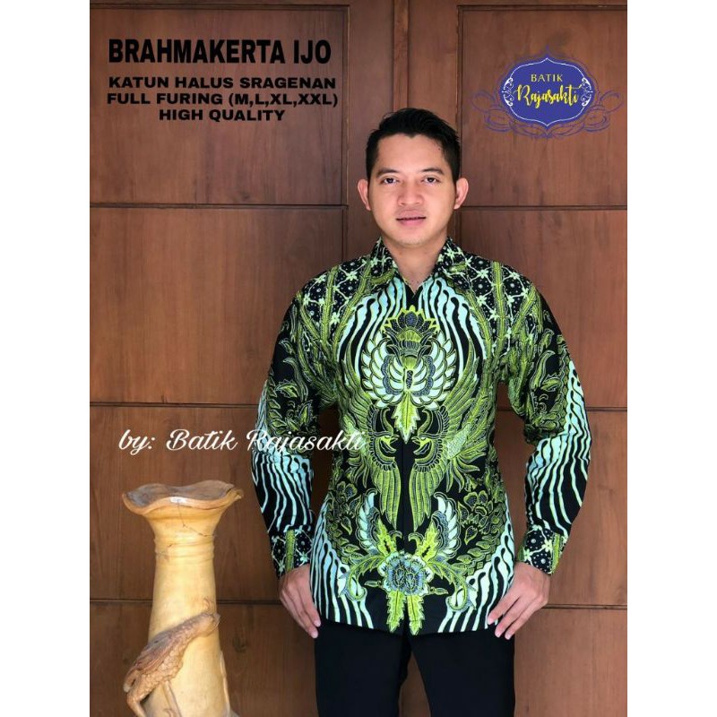 Kemeja Batik Lengan Panjang Pria Batik Pria Hijau Muda Lengan Panjang BRAHMAKERTA IJO