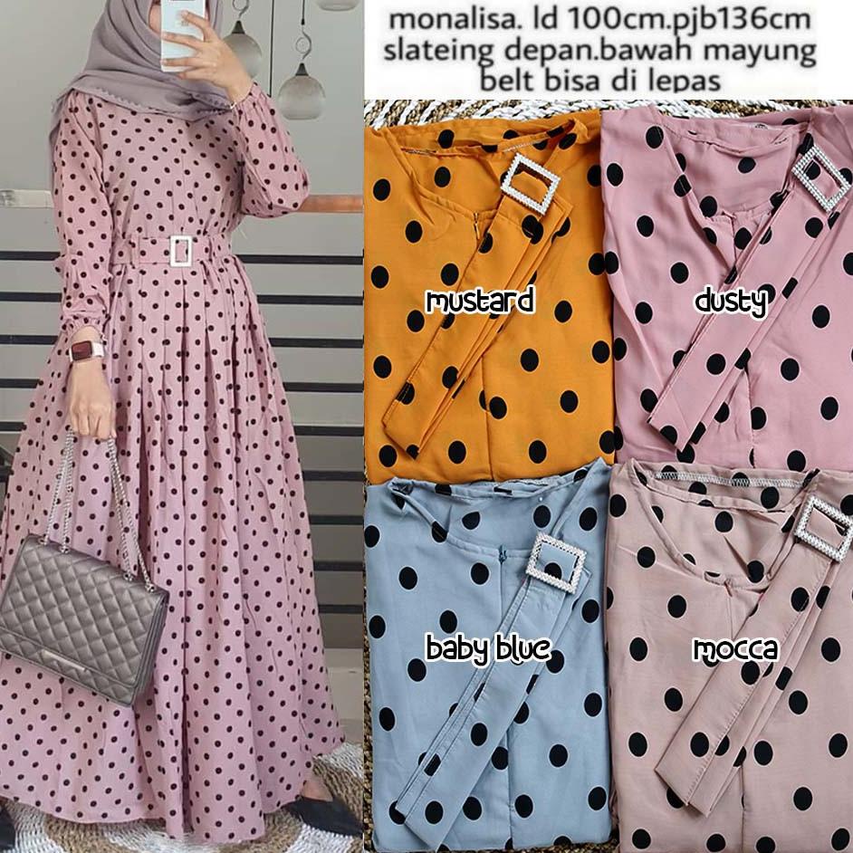 MJL.02Jl22ᴼ– Ania 14 Maxy Gamis Wanita Muslimah Sehari Nyaman Dipakai Monalisa Polka Onde Pokadot Mo