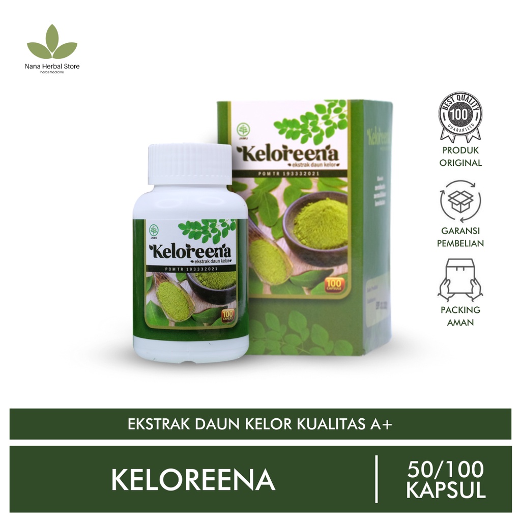 KELOREENA EKSTRAK DAUN KELOR ASLI 100% BAHAN ALAMI TANPA BAHAN KIMIA, SUPLEMEN KESEHATAN ISI 50 KAPS