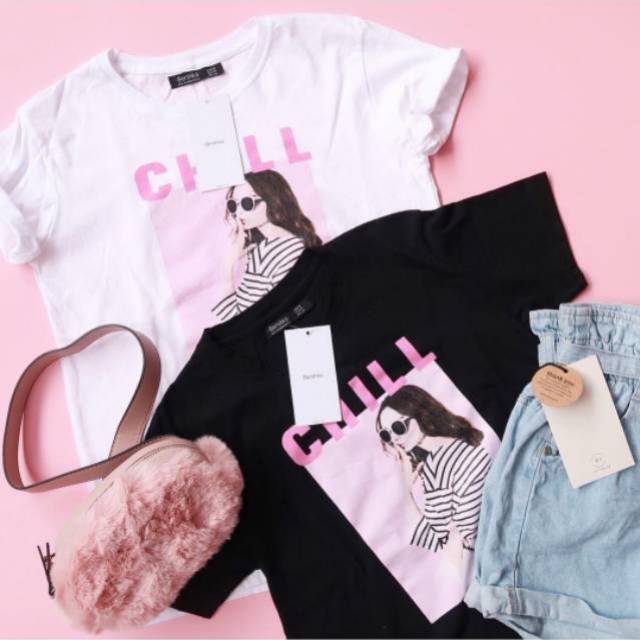 CHILL BAJU  KAOS  TUMBLR TEE TSHIRT CEWEK WANITA  WHITE 