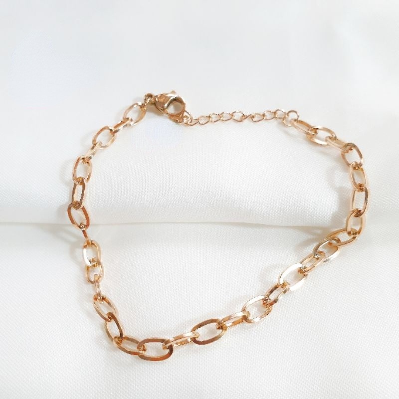 Gelang Rantai Titanium Gold dan Rosegold Polos Gelang Tangan Rantai Titanium Warna Rose Gold Aksen Klip Kertas Gaya Retro Untuk Wanita