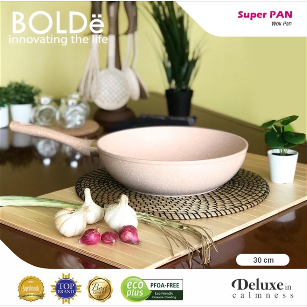 BOLDe Super Pan Wok Pan Granite 30 CM Beige - Wajan Goreng 30CM Anti Lengket