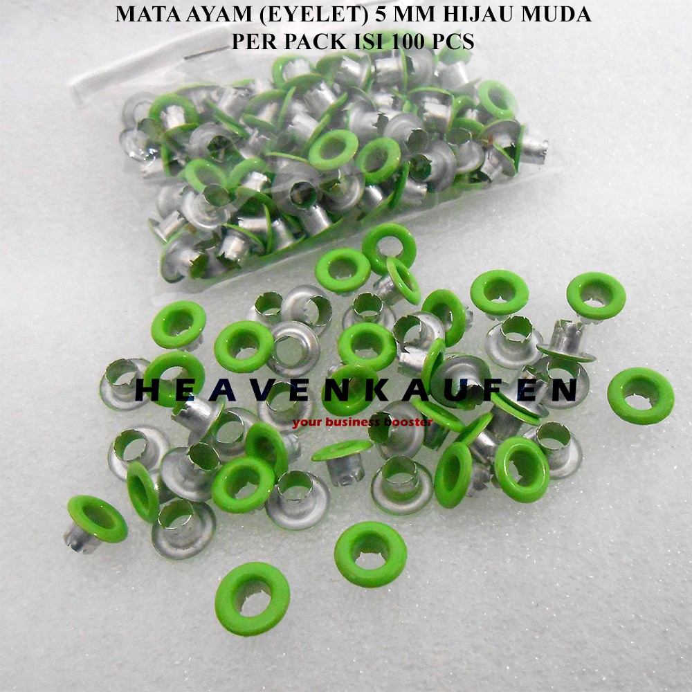 Mata Ayam Eyelet Mata Itik 5 mm Warna Hijau Muda Pupus Per Pack isi 100 Pcs