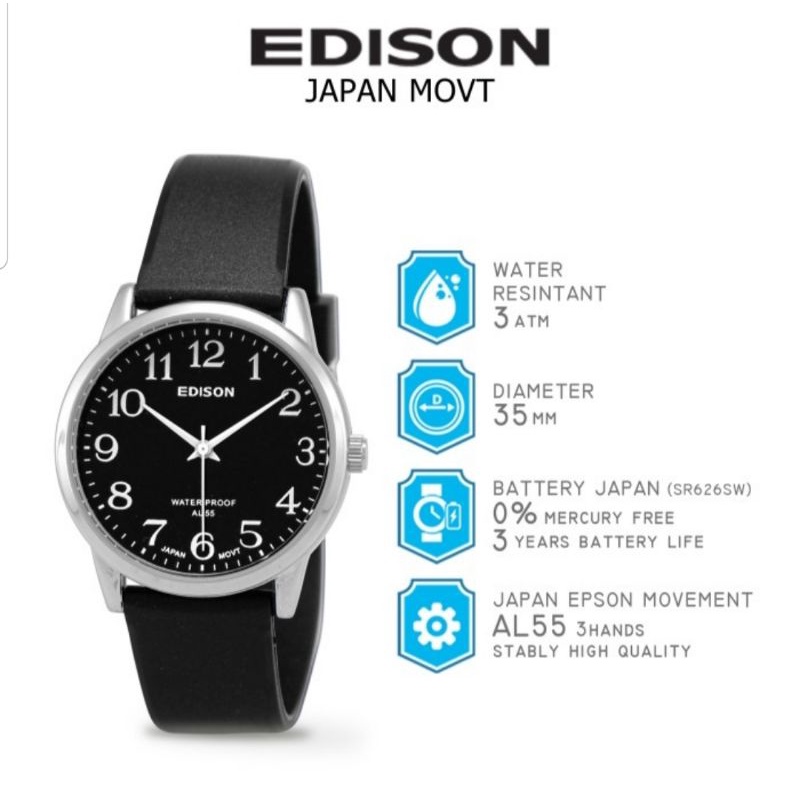 Jam Tangan Edison AR 128.9 EG Slim Type Waterproof Japan Movement