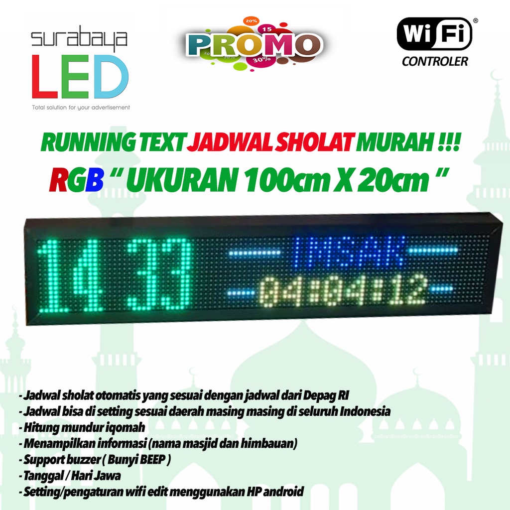 Running Text jadwal sholat otomatis RGB Termurah